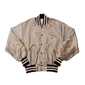 80's Oakland Raiders Silver/Black/White Satin Varsity Bomber Jacket (L)